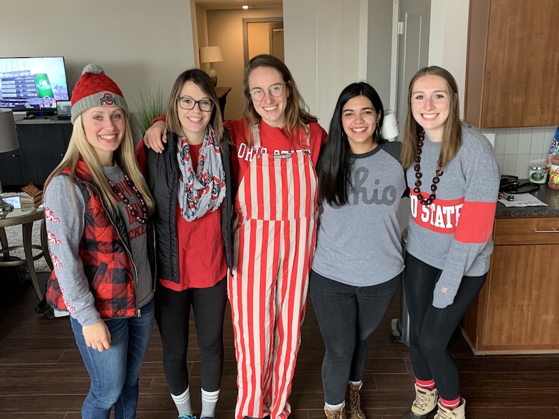 Erica Newell with friends ready for an Ohio State football game.
