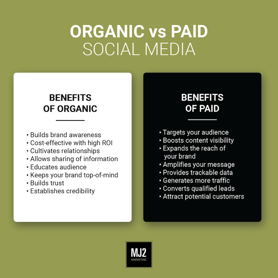 Paid vs. organic social media infographic.